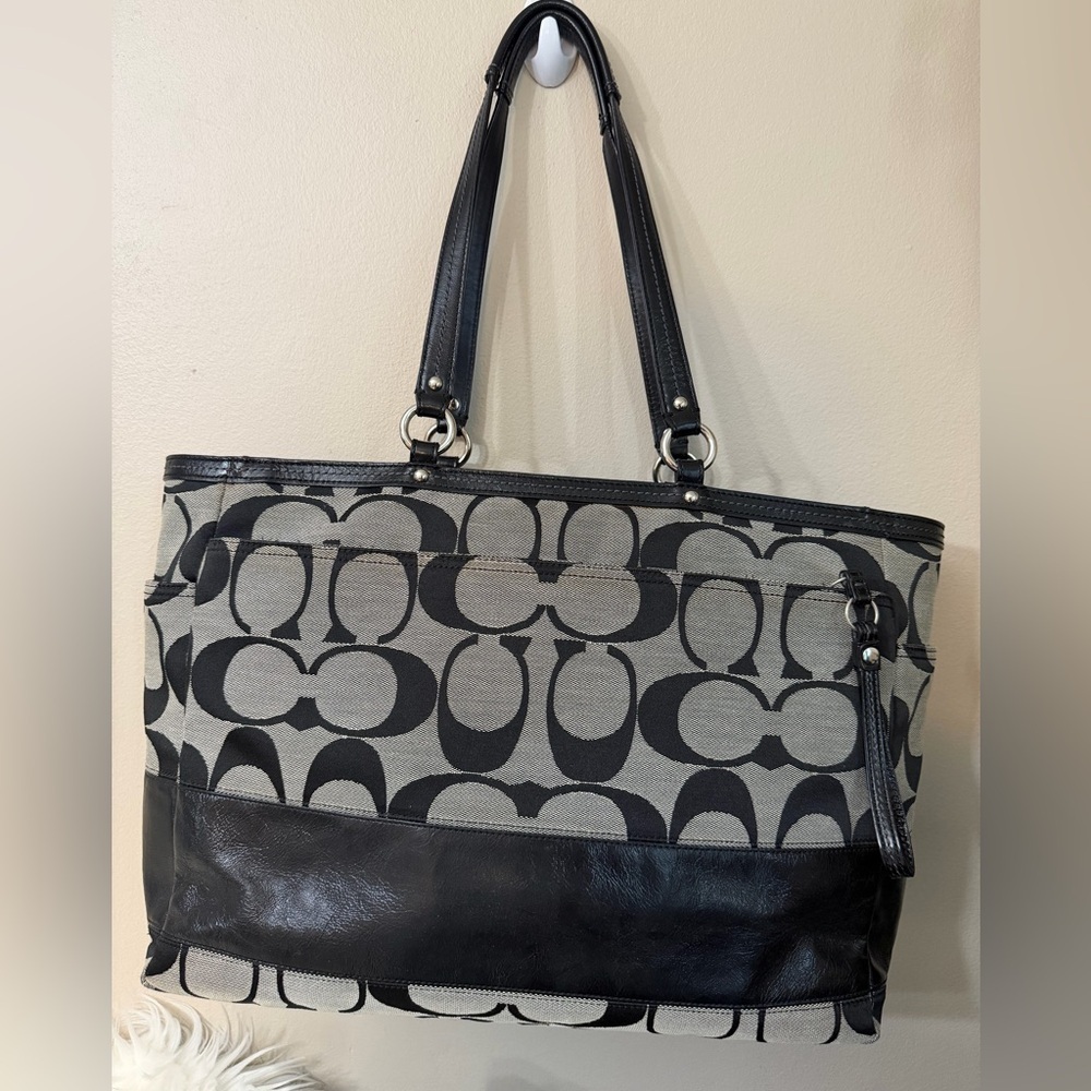 Vintage Coach Black and Gray Signature Tote Bag#12436 with dust bag